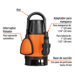 Bomba sumergible plástica, 1-1/2 HP para agua sucia, TRUPER - vista 3
