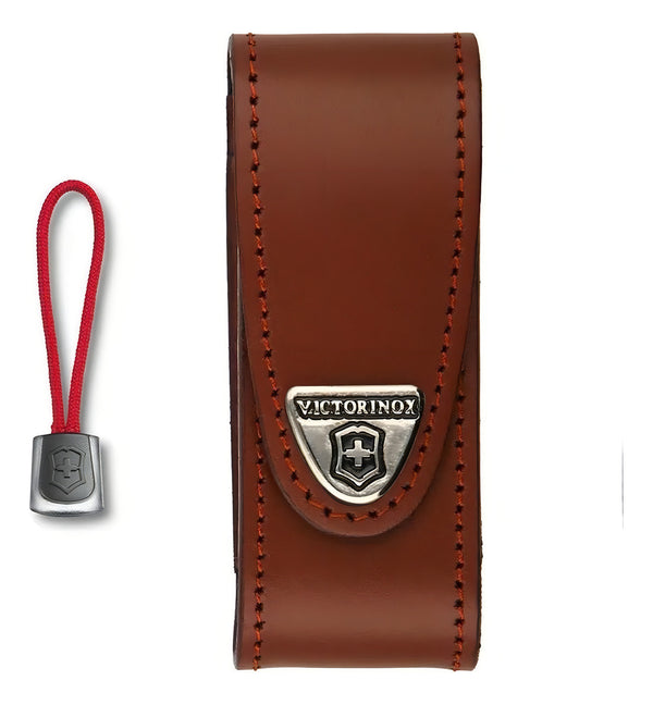 Victorinox Funda De Piel Para Navajas De 91 Mm Y Cordón Rojo Color Marrón