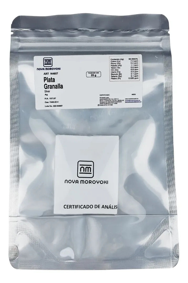 Plata Granalla Con Certificado 99.9983% 25 Gramos