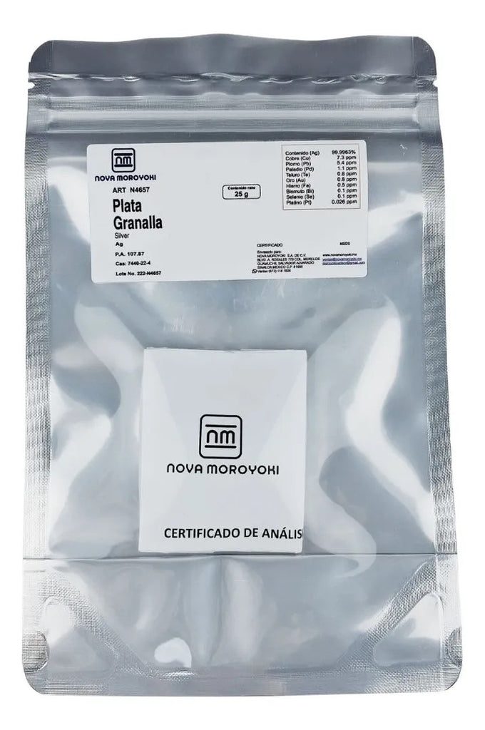 Plata Granalla Con Certificado 99.9983% 25 Gramos