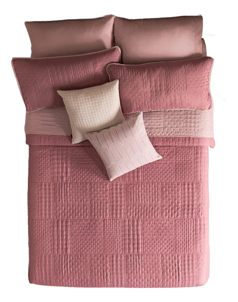 Edredón Matrimonial Rosa Doble Vista Capitonado Vianney