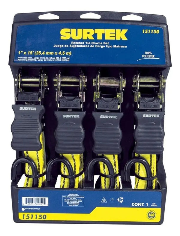 Juego De 4 Sujetadores Con Matraca 4.5m 227 Kg Surtek 151150
