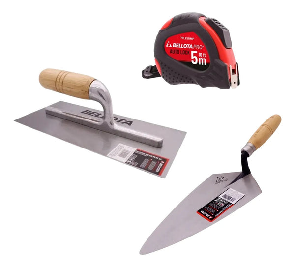 Kit Albañil Herramientas Cuchara, Llana Y Flexómetro Bellota