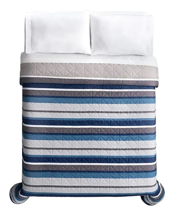 Edredón Novo Boston Matrimonial Ligero Vianney Azul Gris