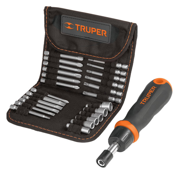 Desarmador tipo matraca con 18 puntas y 6 dados