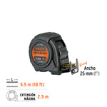 Flexómetro contra impactos 5.5 m, Cinta Negra 25 mm, Truper - vista 2
